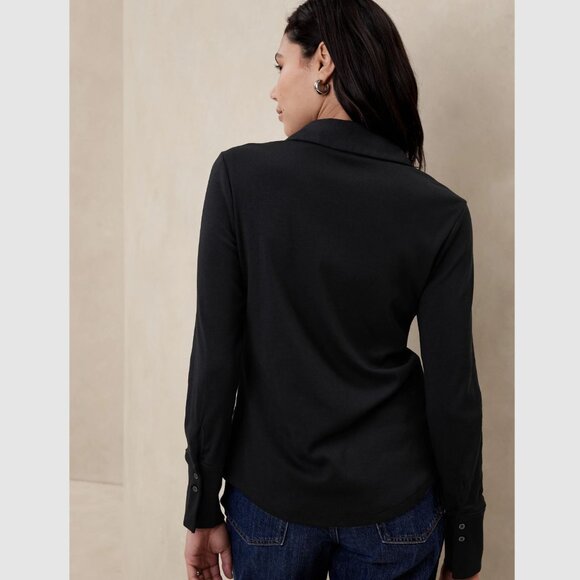 Banana Republic Factory Refined Ribbed Shirt Black - Picture 3 of 8